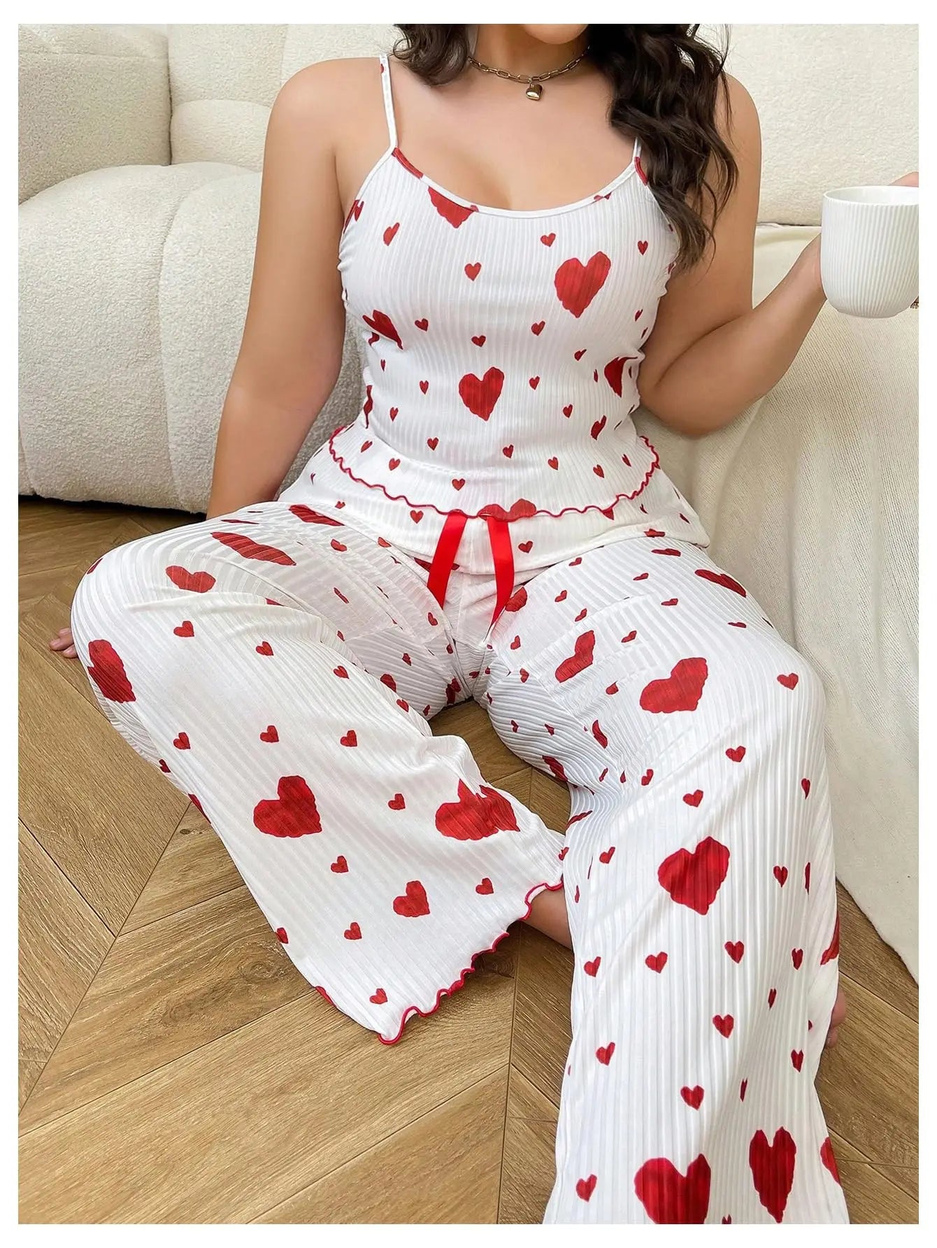 Plus Size Sweet Heart Pajama Set: Soft, Breathable Vest & Trousers