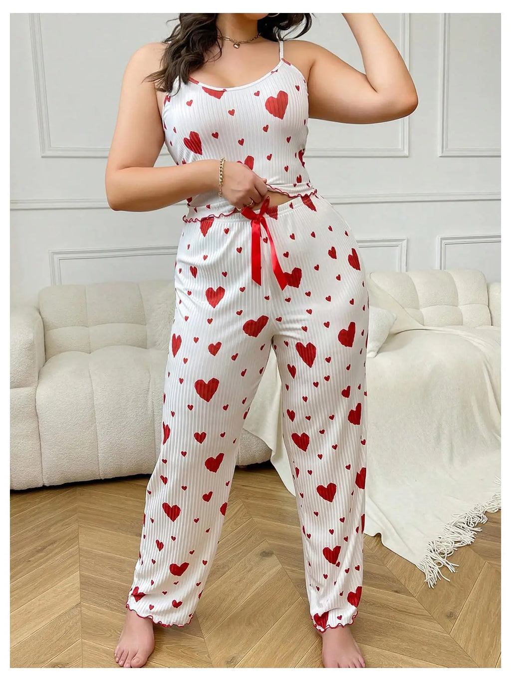 Plus Size Sweet Heart Pajama Set: Soft, Breathable Vest & Trousers