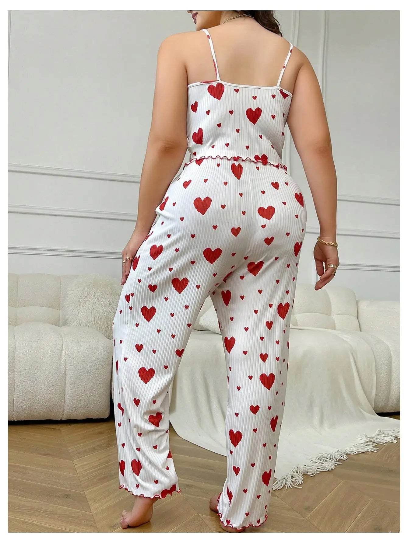 Plus Size Sweet Heart Pajama Set: Soft, Breathable Vest & Trousers
