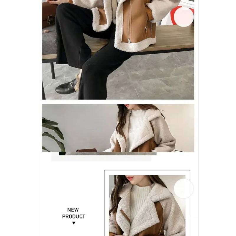 Shearling Moto Jacket: Women's Thickened Integrated Lamb Fur Coat (Pellet Texture)