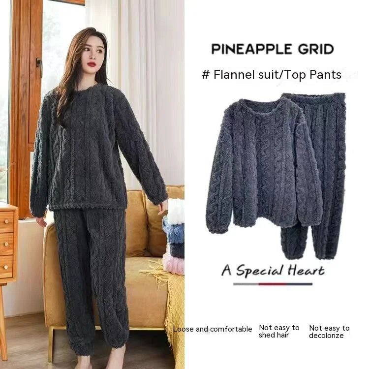 Plus Size Classic Flannel Pajamas: Thickened, Long-Sleeved Stripe Homewear