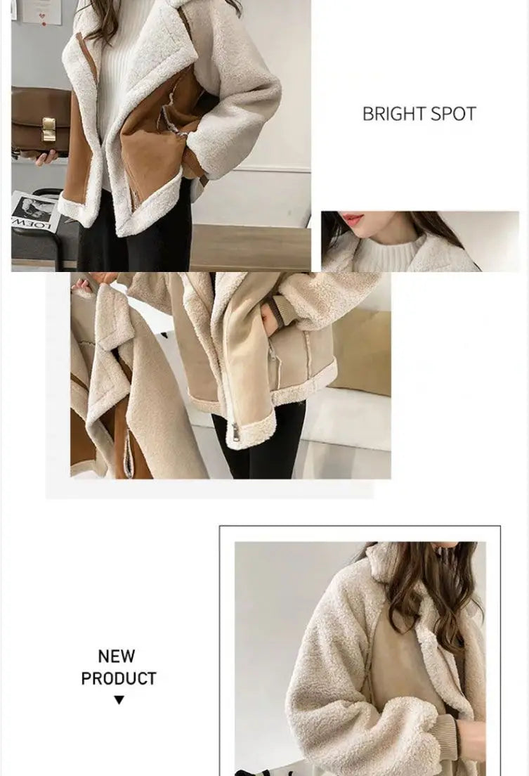 Shearling Moto Jacket: Women's Thickened Integrated Lamb Fur Coat (Pellet Texture)