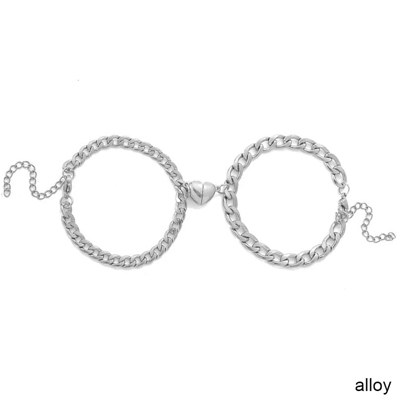 Stainless Steel Magnet Couple Bracelets: Heart Attraction Set
