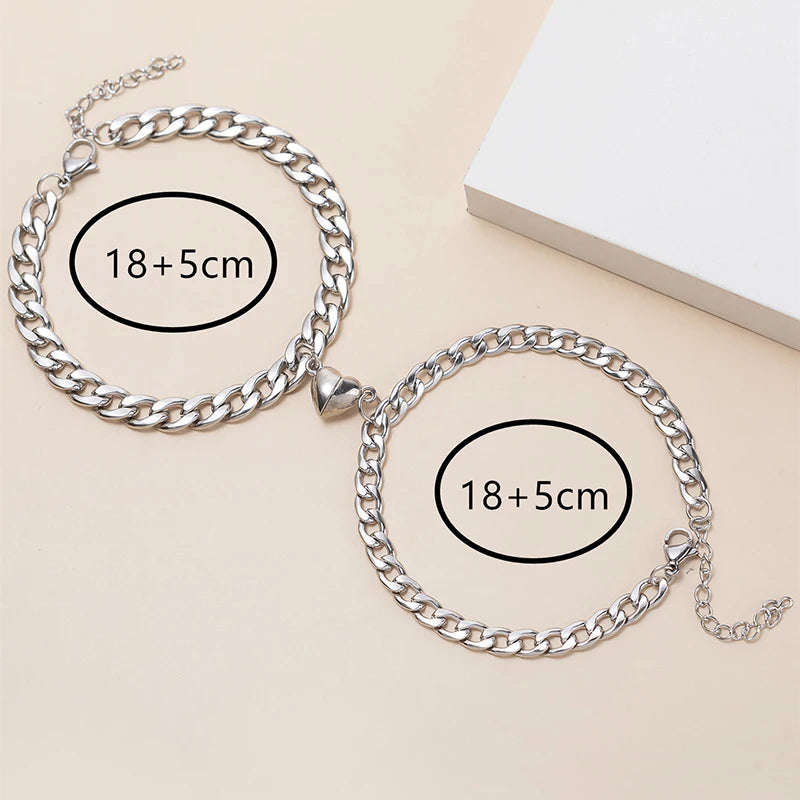 Stainless Steel Magnet Couple Bracelets: Heart Attraction Set