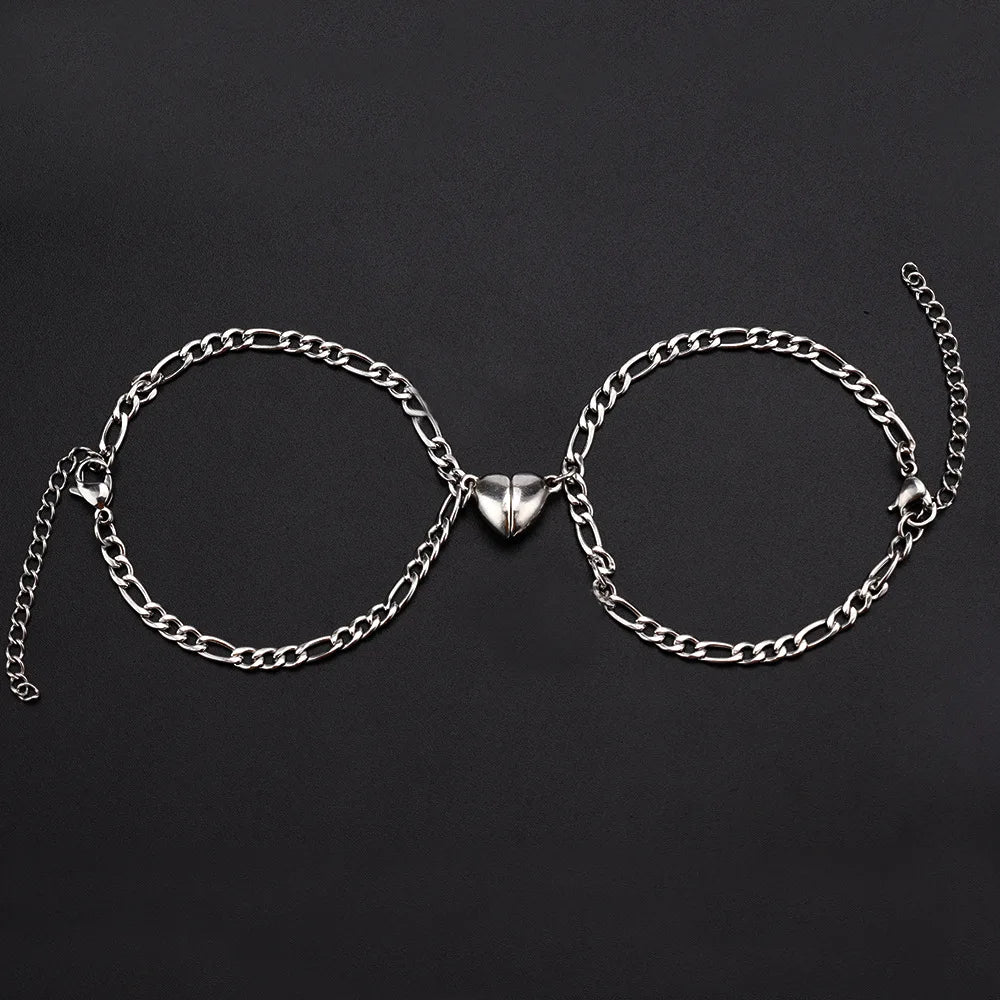 Stainless Steel Magnet Couple Bracelets: Heart Attraction Set