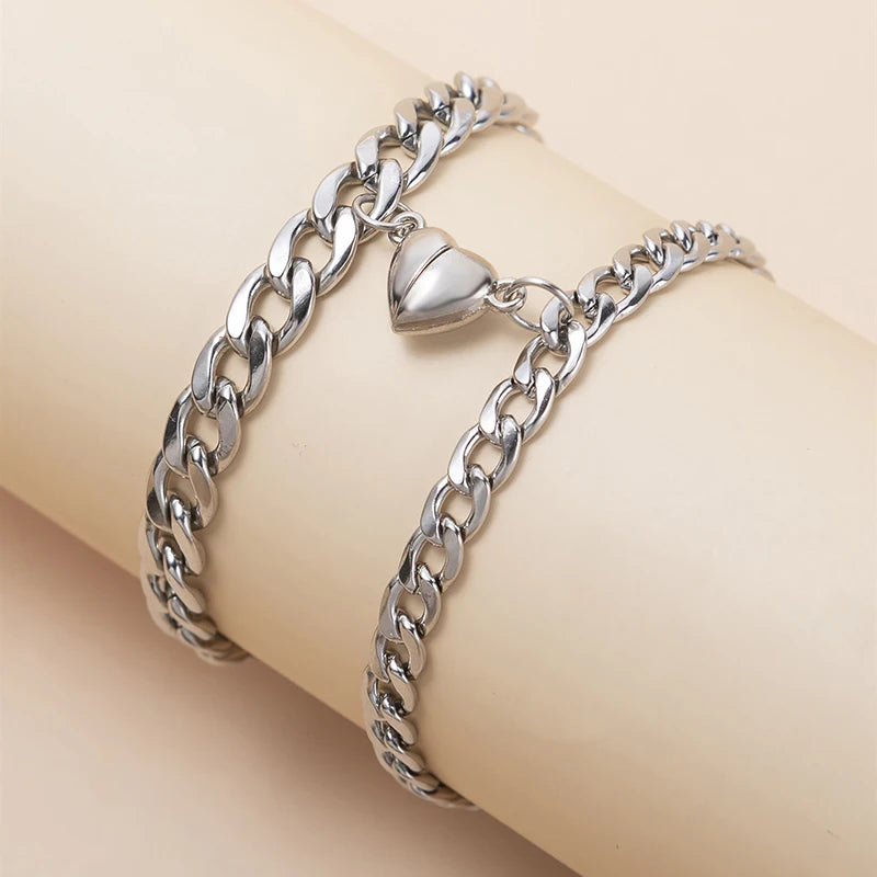 Stainless Steel Magnet Couple Bracelets: Heart Attraction Set