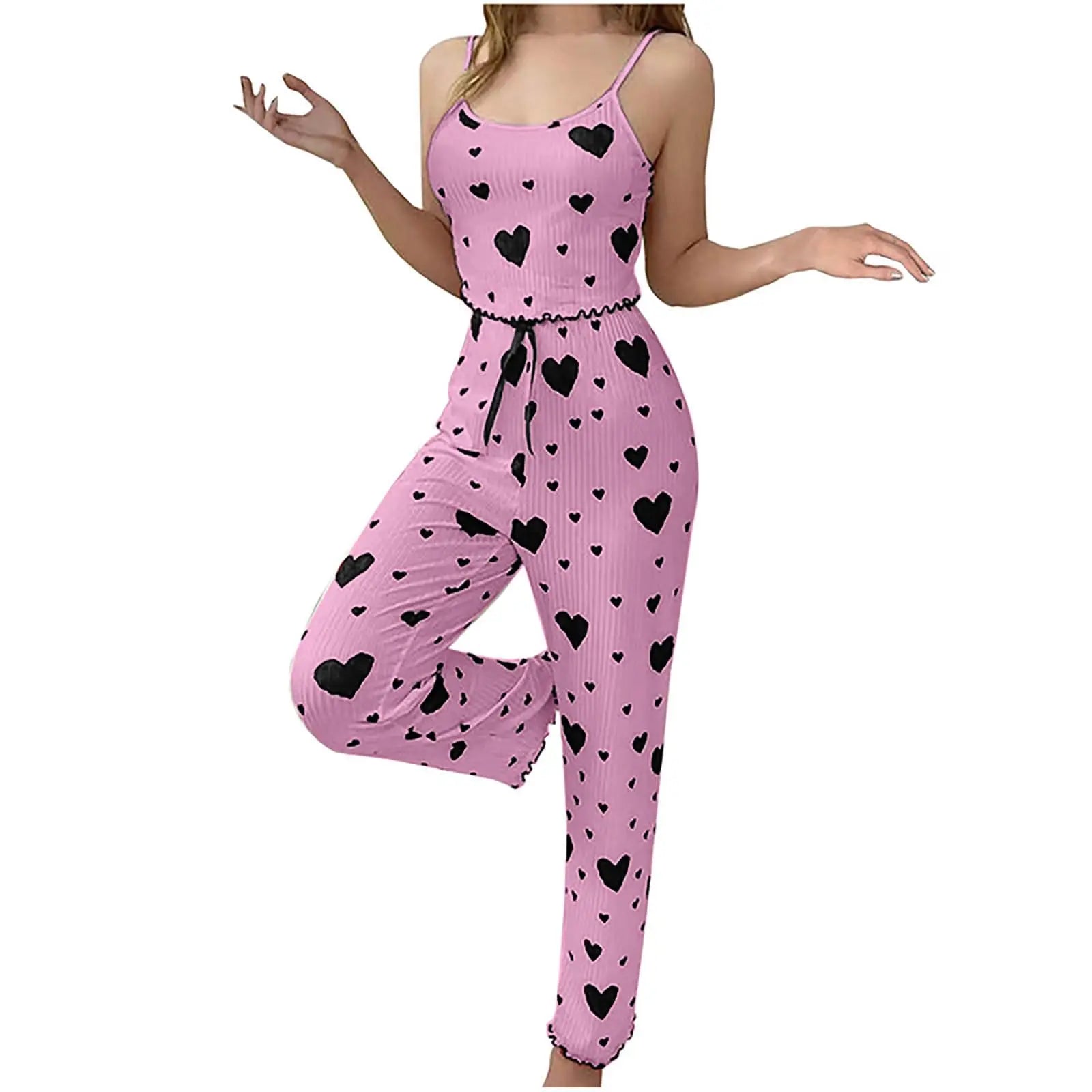 Plus Size Sweet Heart Pajama Set: Soft, Breathable Vest & Trousers
