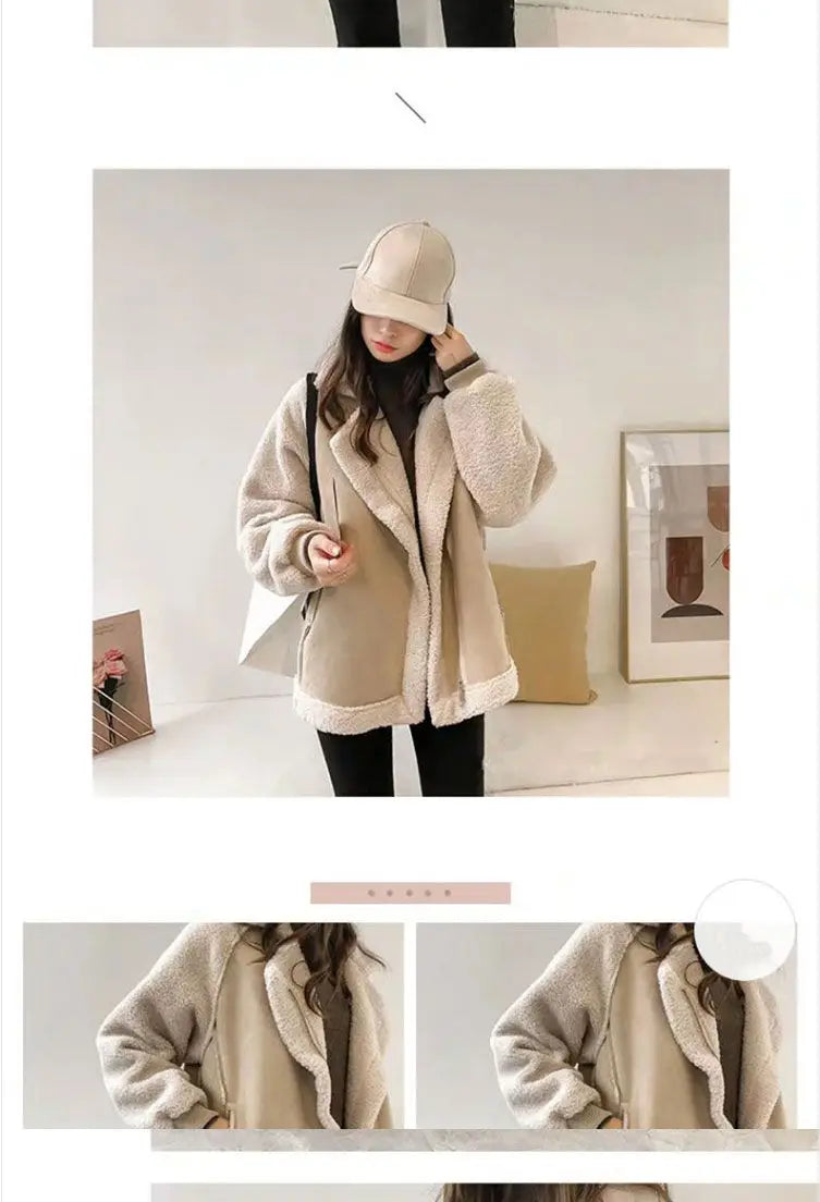 Shearling Moto Jacket: Women's Thickened Integrated Lamb Fur Coat (Pellet Texture)