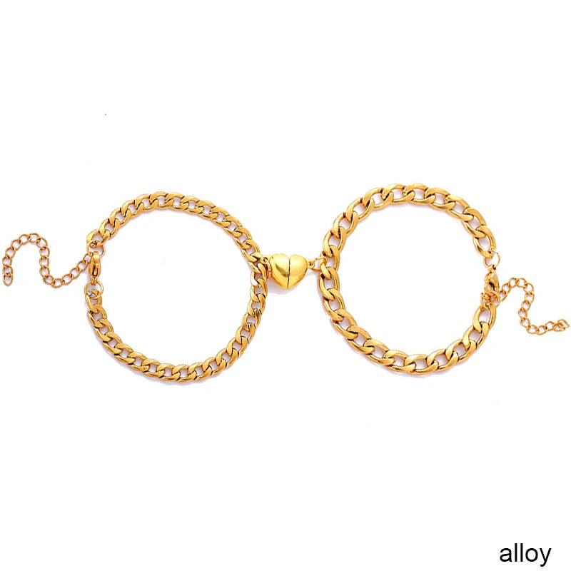 Stainless Steel Magnet Couple Bracelets: Heart Attraction Set