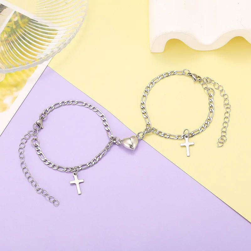 Stainless Steel Magnet Couple Bracelets: Heart Attraction Set