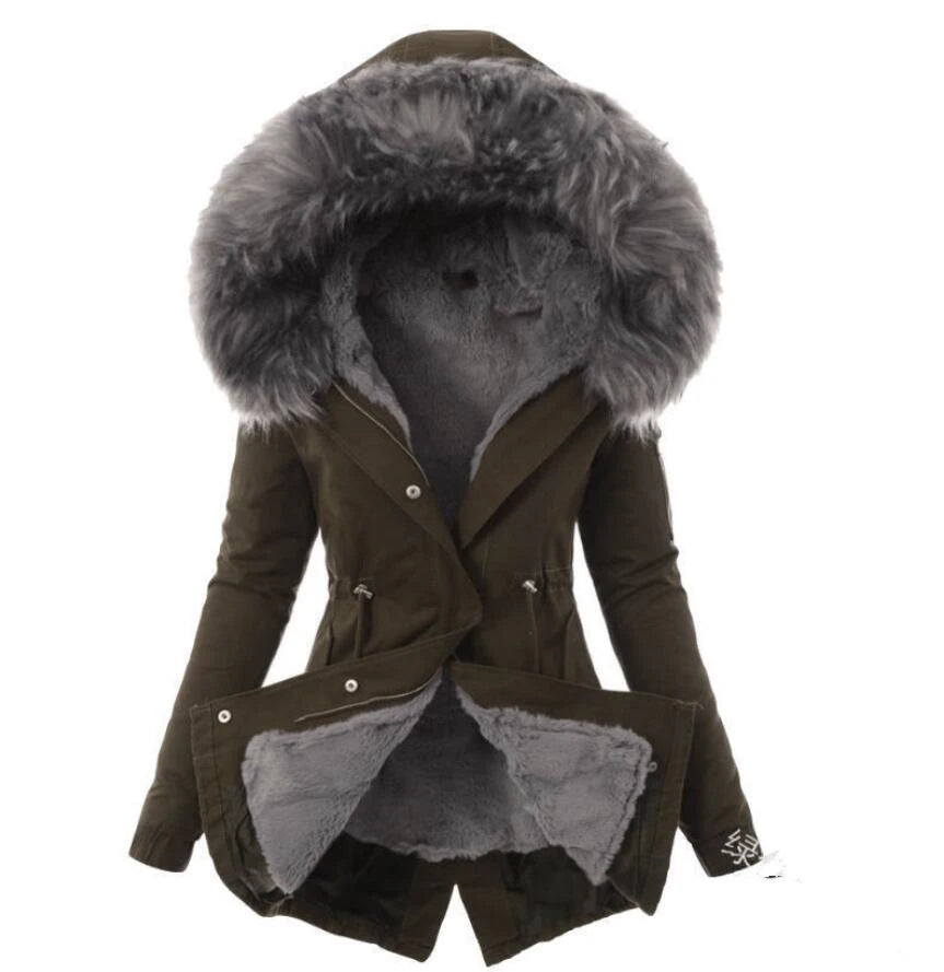 Elegant Slim Fit Winter Jacket: High Neck, Single Breasted, Faux Fur Hood (8 Colors)