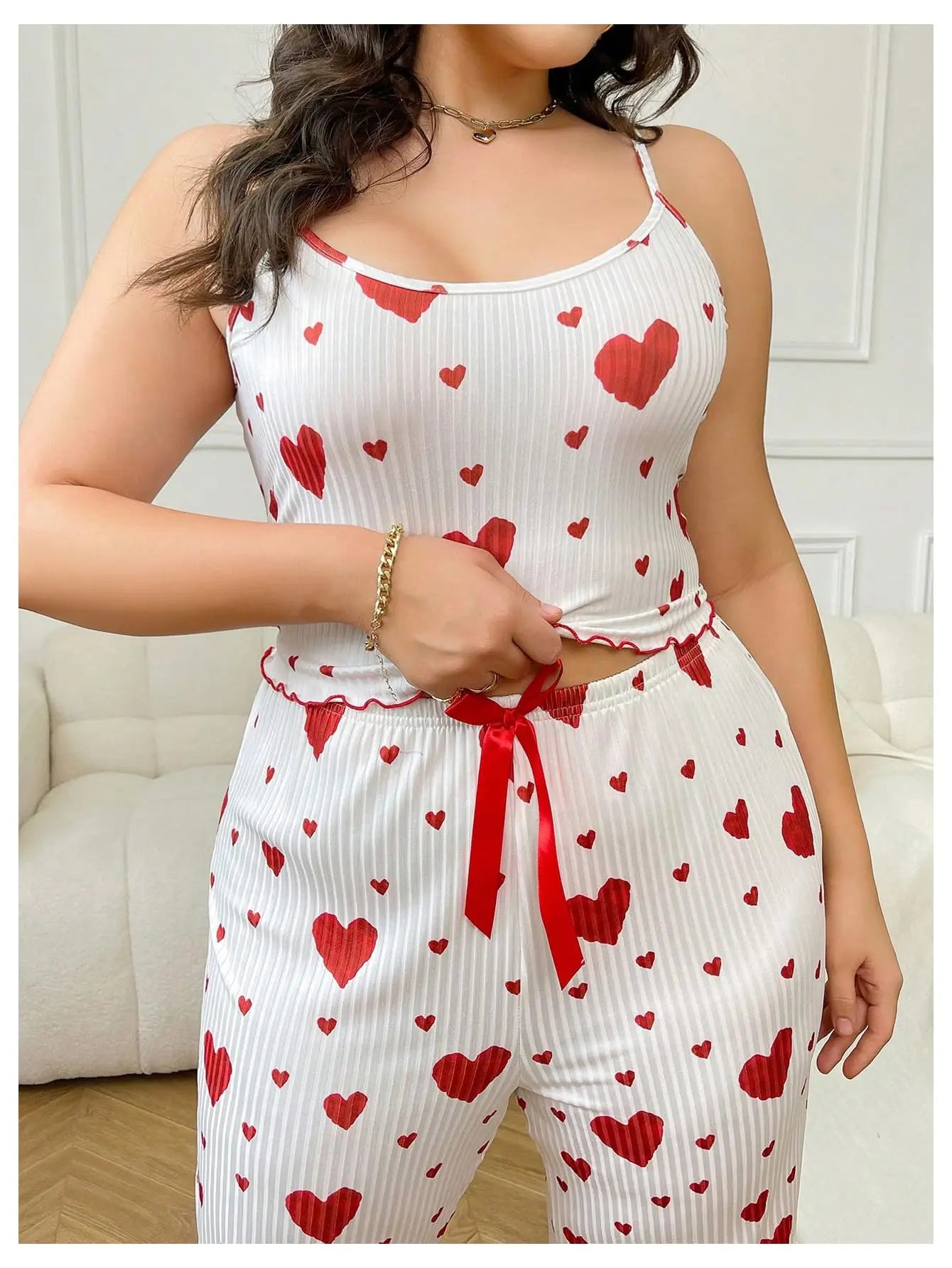 Plus Size Sweet Heart Pajama Set: Soft, Breathable Vest & Trousers
