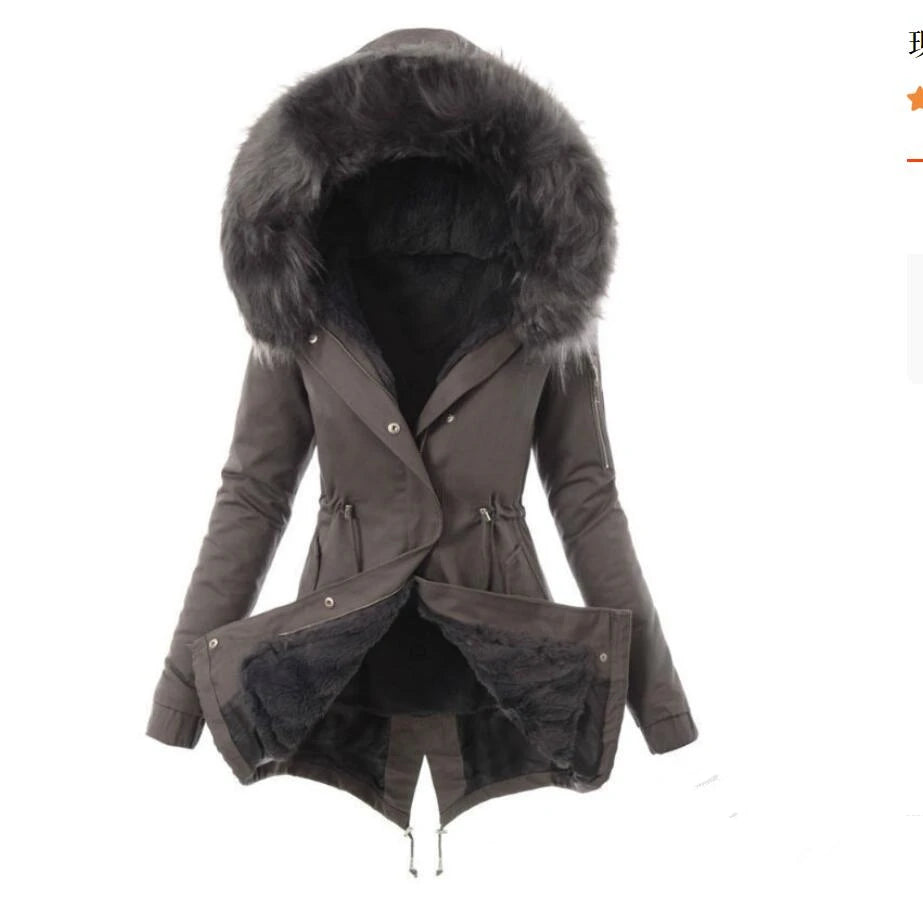 Elegant Slim Fit Winter Jacket: High Neck, Single Breasted, Faux Fur Hood (8 Colors)