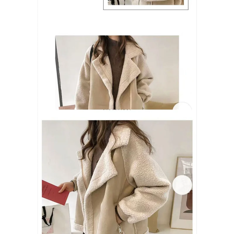 Shearling Moto Jacket: Women's Thickened Integrated Lamb Fur Coat (Pellet Texture)