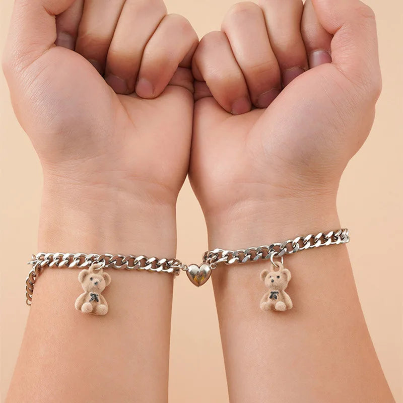 Stainless Steel Magnet Couple Bracelets: Heart Attraction Set