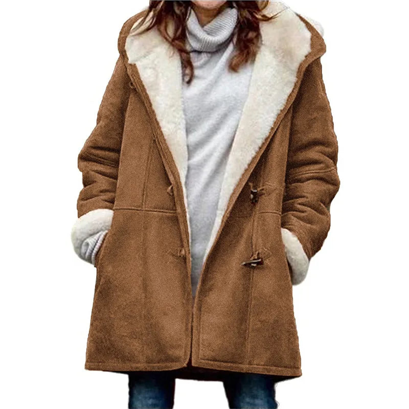 Furry Chic Mid-Length Cardigan: Women's Warm Lapel Button Jacket