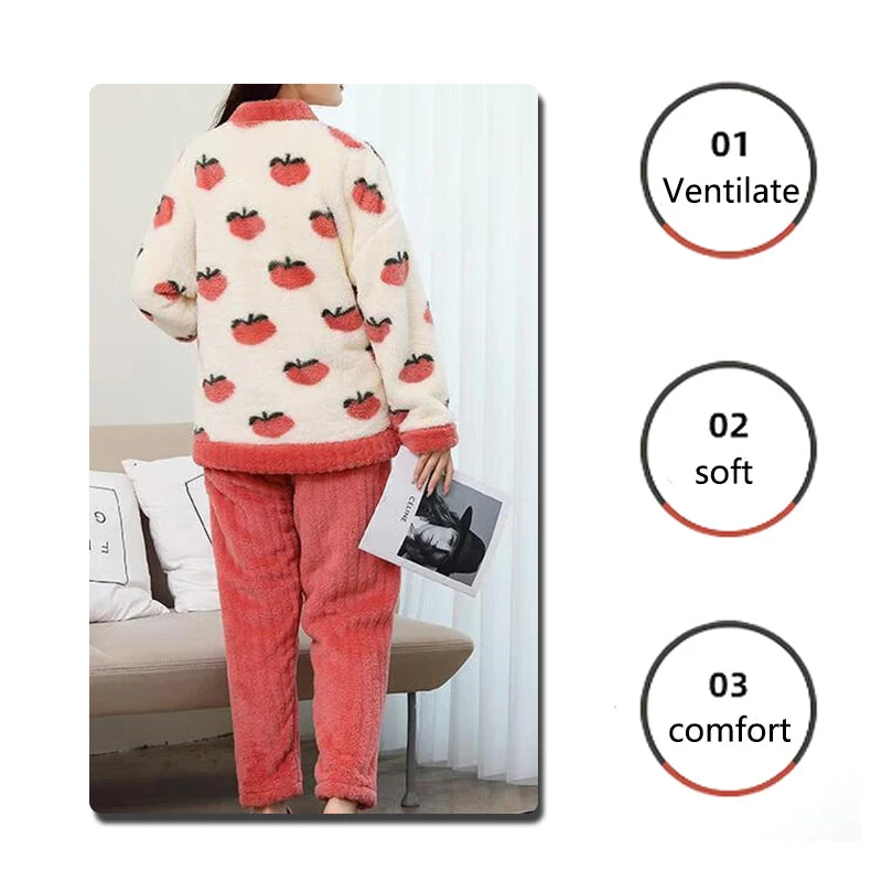 Plush Peach Winter Flannel Pajamas: Padded, Thickened Coral Velvet 2PC Set