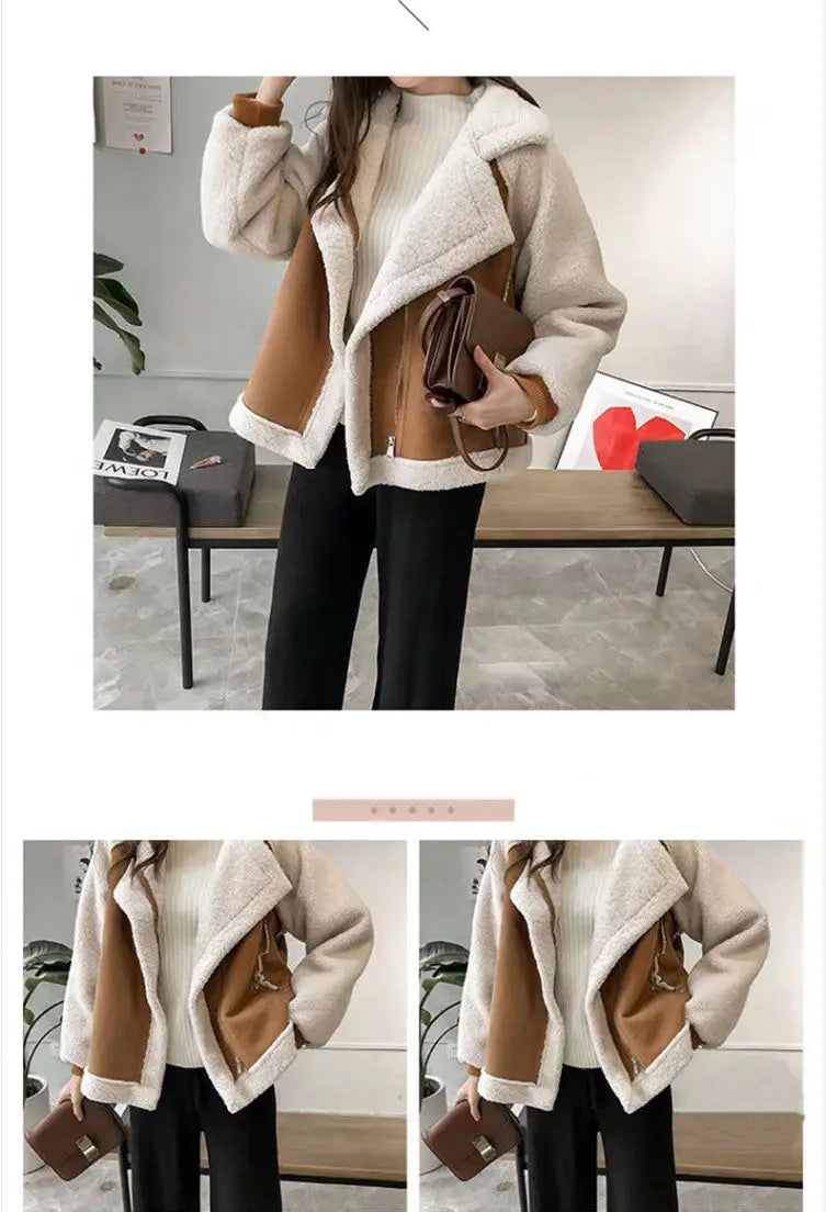 Shearling Moto Jacket: Women's Thickened Integrated Lamb Fur Coat (Pellet Texture)